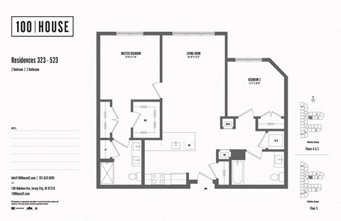 2 bed 2 bath floor plan I at 100 House Apartments, New Jersey
